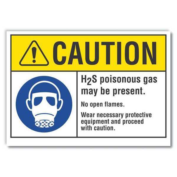 H(2)S Poisonous Gas Caution Reflective Label, 7 in Height, 10 in Width, Reflective Sheeting