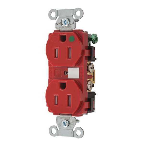 Receptacle, 15 A Amps, 125V AC, Flush Mount, Standard Duplex Outlet, 5-15R, Red