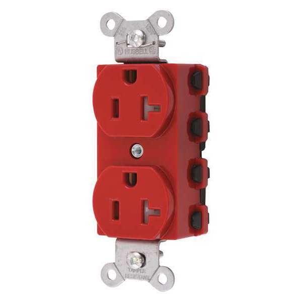 Receptacle, 20 A Amps, 125V AC, Flush Mount, Standard Duplex Outlet, 5-20R, Red