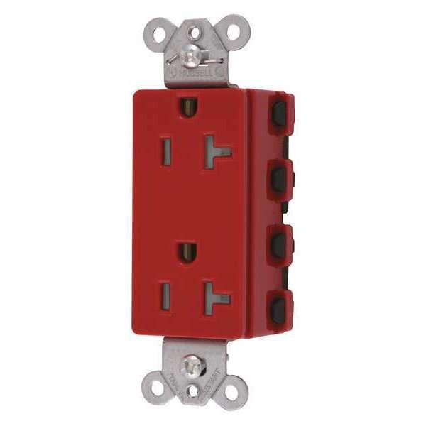Receptacle, 20 A Amps, 125V AC, Flush Mount, Standard Duplex Outlet, 5-20R, Red