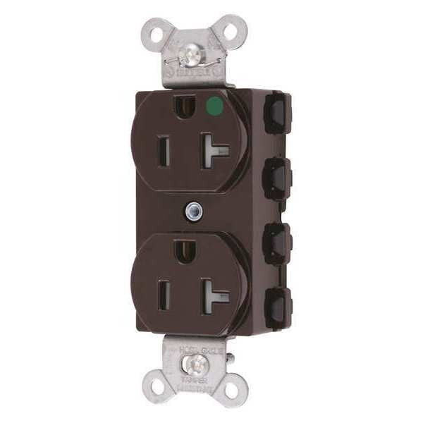 Receptacle, 20 A Amps, 125V AC, Flush Mount, Standard Duplex Outlet, 5-20R, Brown