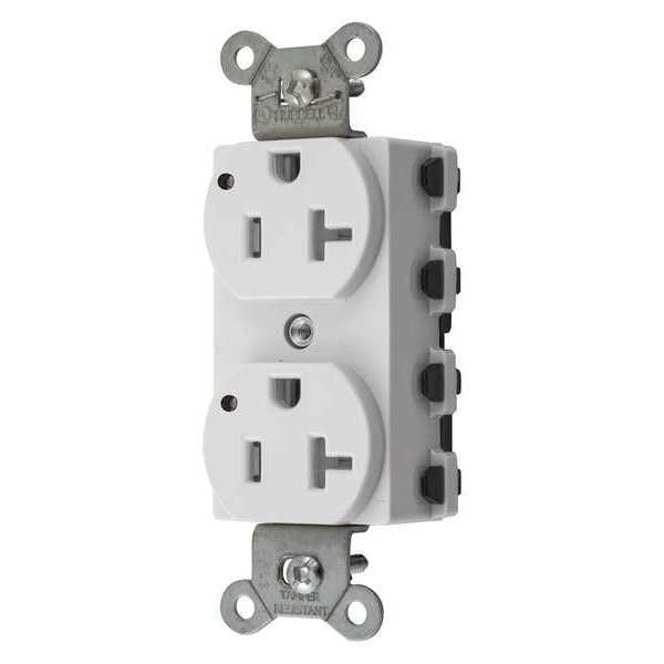 Receptacle, 20 A Amps, 125V AC, Flush Mount, Standard Duplex Outlet, 5-20R, White