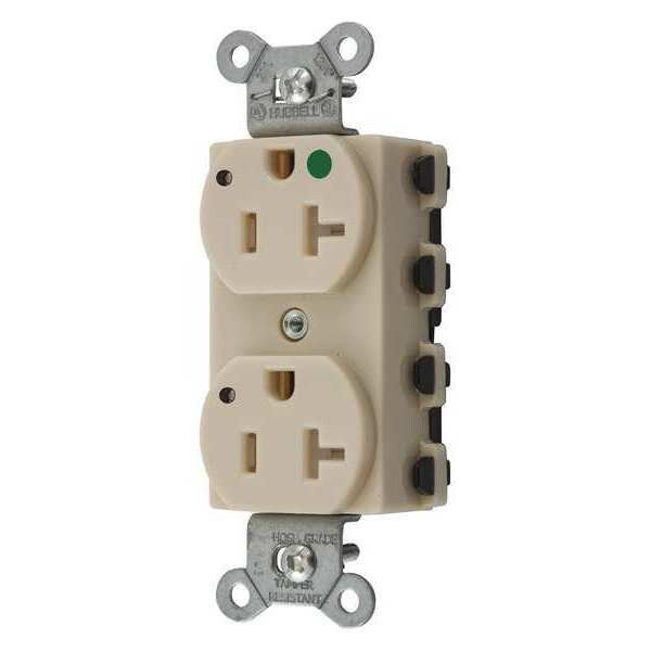 Receptacle, 20 A Amps, 125V AC, Flush Mount, Standard Duplex Outlet, 5-20R, Ivory