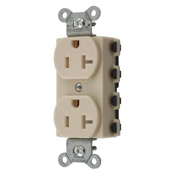Receptacle, 20 A Amps, 125V AC, Flush Mount, Standard Duplex Outlet, 5-20R, Ivory