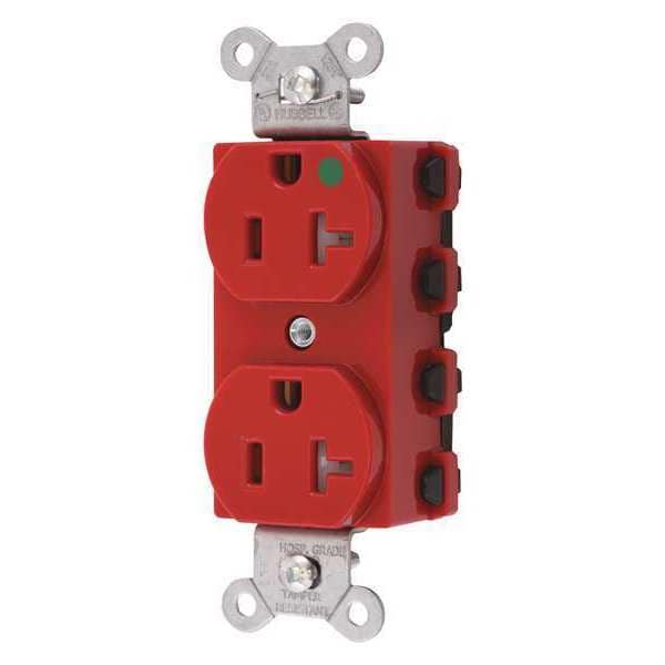 Receptacle, 20 A Amps, 125V AC, Flush Mount, Standard Duplex Outlet, 5-20R, Red