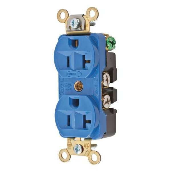 Receptacle, 20 A Amps, 125V AC, Flush Mount, Standard Duplex Outlet, 5-20R, Blue