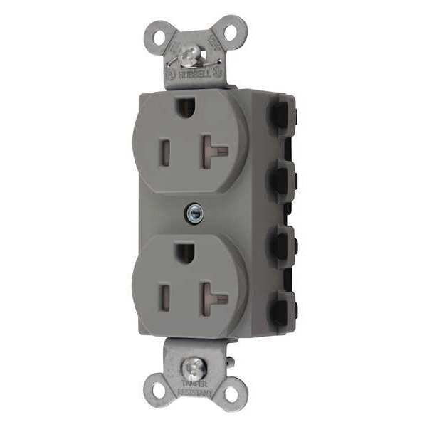 Receptacle, 20 A Amps, 125V AC, Flush Mount, Standard Duplex Outlet, 5-20R, Gray