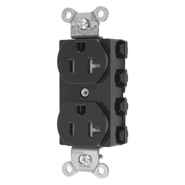 Receptacle, 20 A Amps, 125V AC, Flush Mount, Standard Duplex Outlet, 5-20R, Black