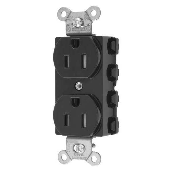 Receptacle, 15 A Amps, 125V AC, Flush Mount, Standard Duplex Outlet, 5-15R, Black