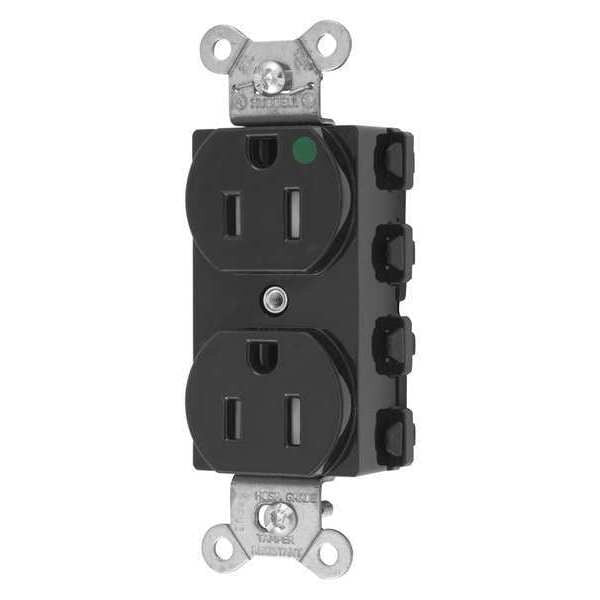 Receptacle, 15 A Amps, 125V AC, Flush Mount, Standard Duplex Outlet, 5-15R, Black