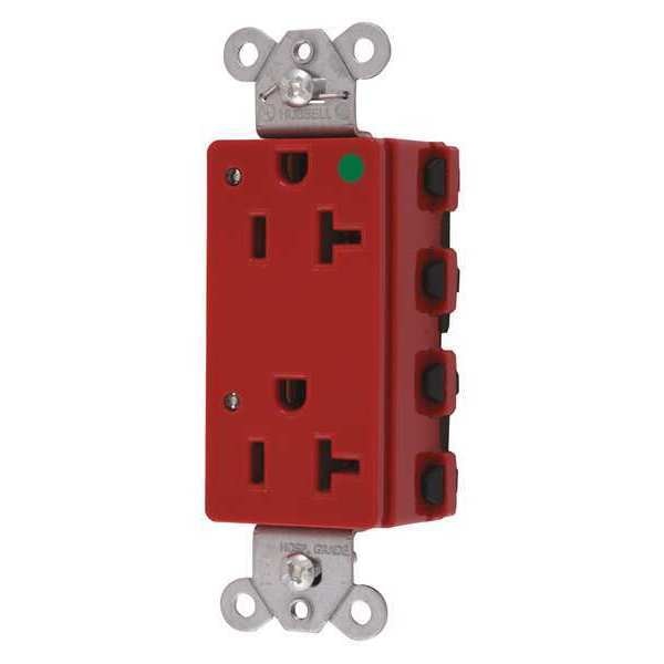 Receptacle, 20 A Amps, 125V AC, Flush Mount, Standard Duplex Outlet, 5-20R, Red