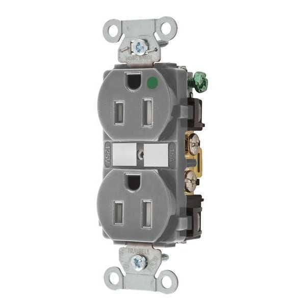 Receptacle, 15 A Amps, 125V AC, Flush Mount, Standard Duplex Outlet, 5-15R, Gray