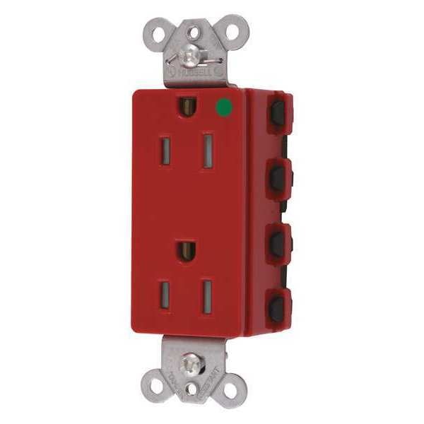Receptacle, 15 A Amps, 125V AC, Flush Mount, Standard Duplex Outlet, 5-15R, Red