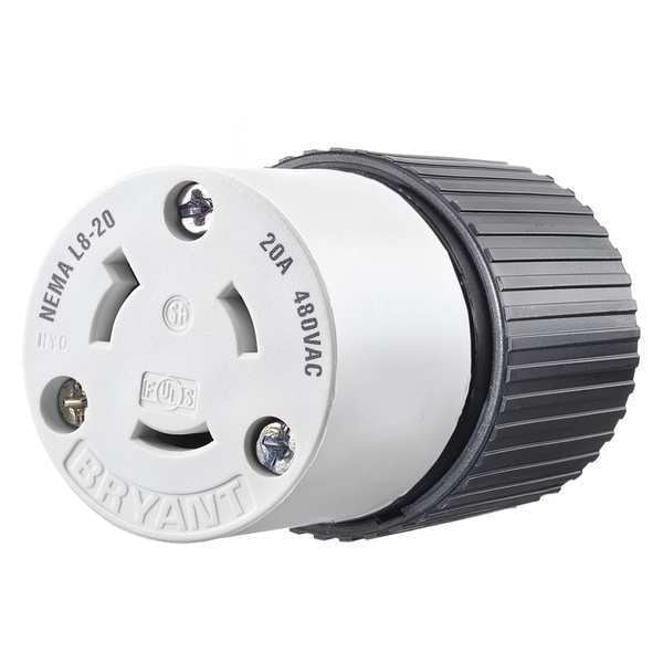 Locking Connector Black/White 480VAC 20A L8-20R