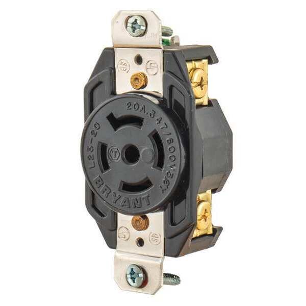 Locking Receptacle, Black, 347/600VAC, 20A