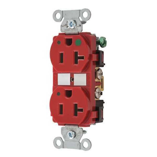 Receptacle, 20 A Amps, 125V AC, Flush Mount, Standard Duplex Outlet, 5-20R, Red