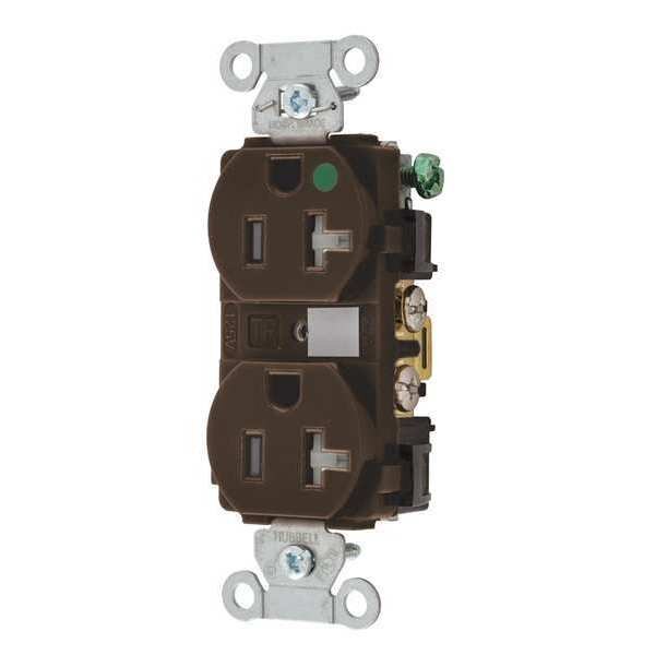 Receptacle, 20 A Amps, 125V AC, Flush Mount, Standard Duplex Outlet, 5-20R, Brown