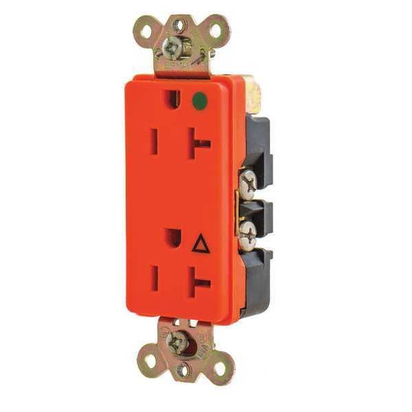 Receptacle, 20 A Amps, 125V AC, Flush Mount, Standard Duplex Outlet, 5-20R, Orange