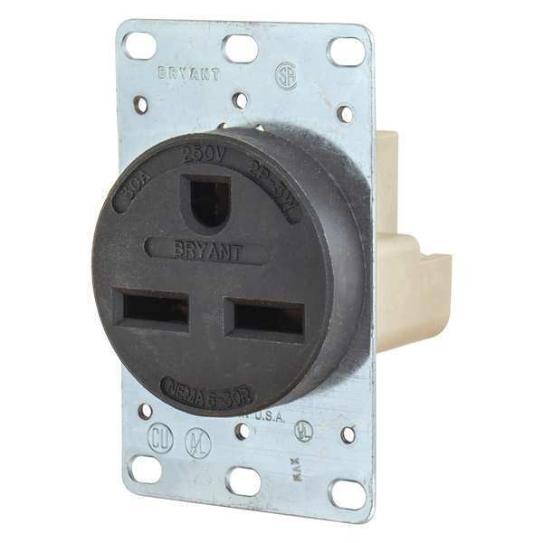 Receptacle, 30 A Amps, 250V AC, Flush Mount, Single Outlet, 6-30R, Black
