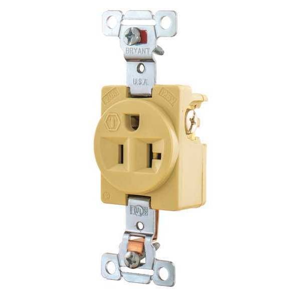 Receptacle, 20 A Amps, 125V AC, Flush Mount, Single Outlet, 5-20R, Ivory