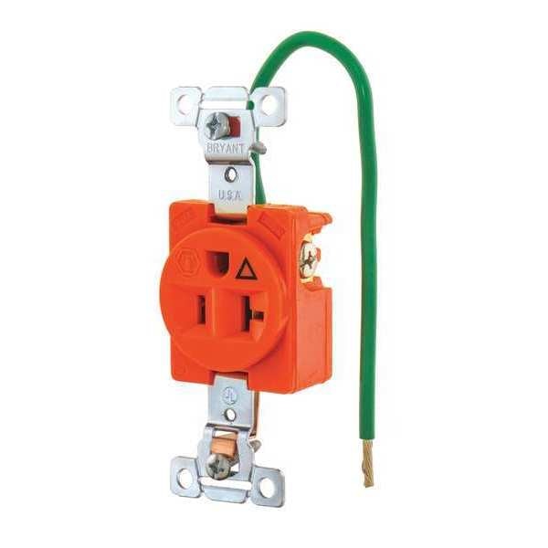 Receptacle, 20 A Amps, 125V AC, Flush Mount, Single Outlet, 5-20R, Orange