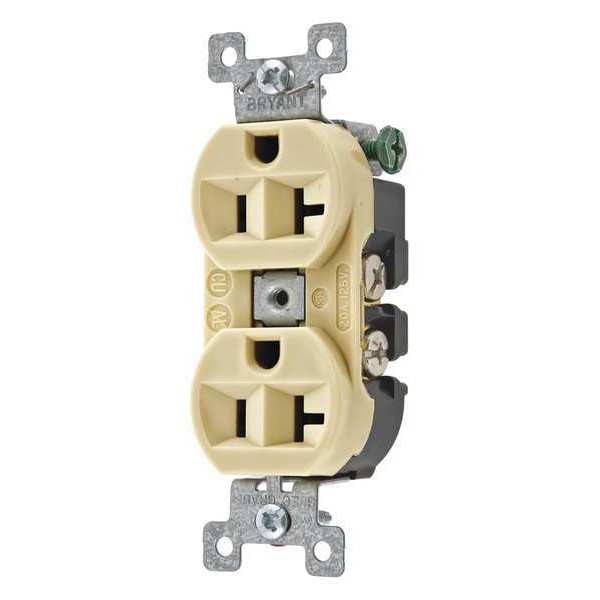 Receptacle, 20 A Amps, 125V AC, Flush Mount, Standard Duplex Outlet, 5-20R, Ivory