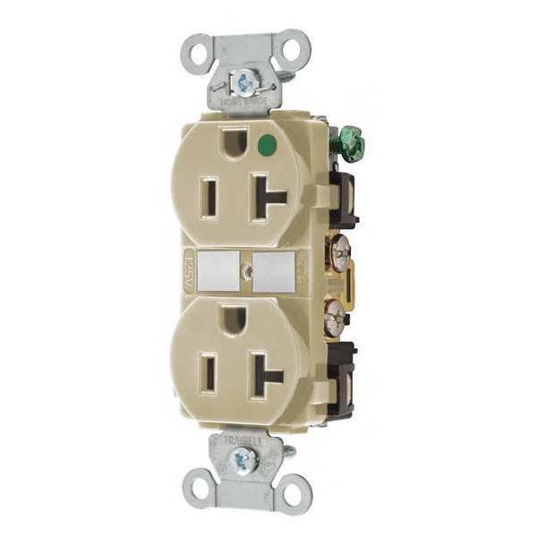 Receptacle, 20 A Amps, 125V AC, Flush Mount, Standard Duplex Outlet, 5-20R, Ivory