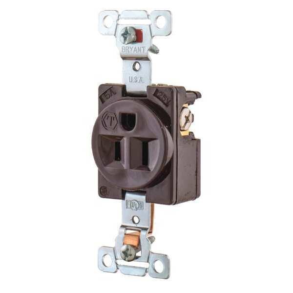 Receptacle, 15 A Amps, 125V AC, Flush Mount, Single Outlet, 5-15R, Brown