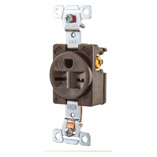 Receptacle, 15 A Amps, 250V AC, Flush Mount, Single Outlet, 6-15R, Brown