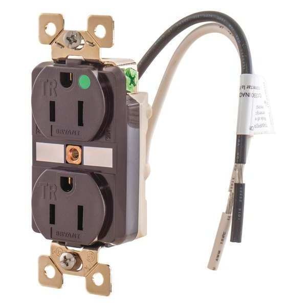 Receptacle, 15 A Amps, 125V AC, Flush Mount, Standard Duplex Outlet, 5-15R, Brown