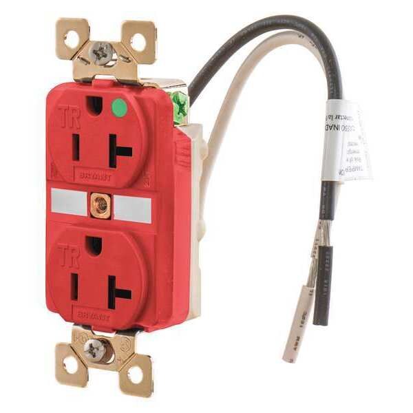 Receptacle, 20 A Amps, 125V AC, Flush Mount, Standard Duplex Outlet, 5-20R, Red