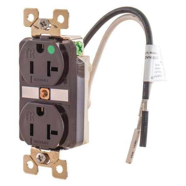 Receptacle, 20 A Amps, 125V AC, Flush Mount, Standard Duplex Outlet, 5-20R, Brown