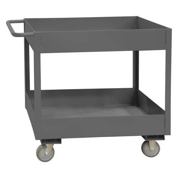 Steel Utility Cart with Deep Lipped Metal Shelves, Flat, 2 Shelves, 1,200 lb