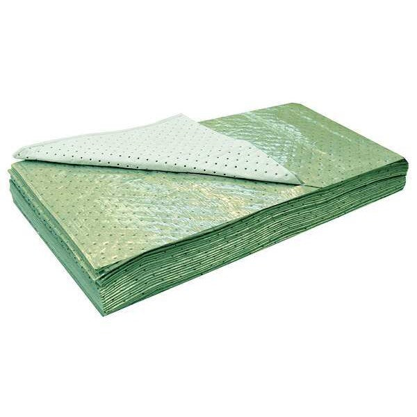 Sorbents, 15 gal/pk, 0.75 gal/pad, Universal Absorbed, Green, Polypropylene, 20 PK