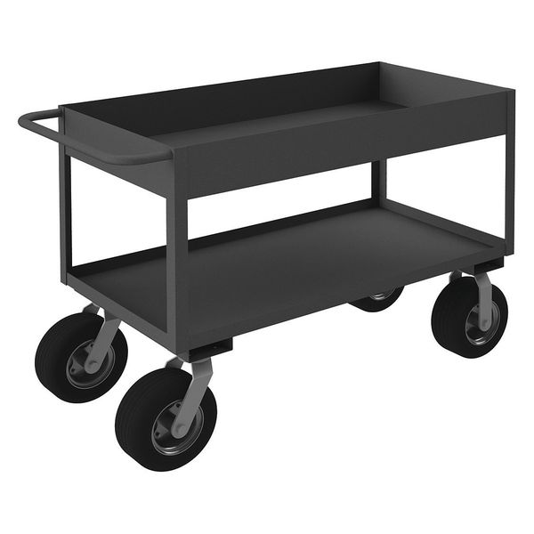 Steel Utility Cart with Deep Lipped Metal Shelves, Flat, 2 Shelves, 1,200 lb