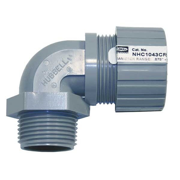 Liquid Tight Connector, 1 in., 90 deg, Gray