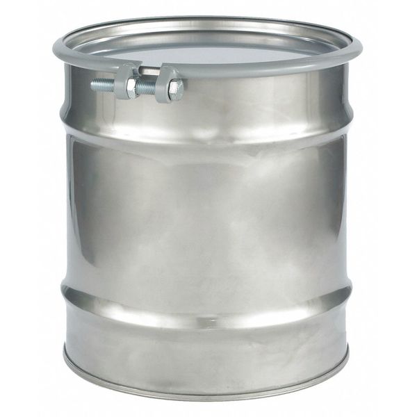 Open Head Transport Drum, 304 Stainless Steel, 8 gal, Unlined, Silver