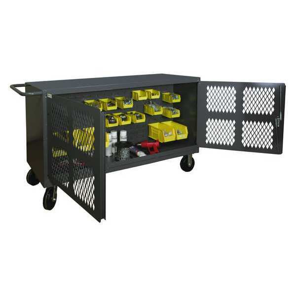 Dual-Side-Access Welded Mesh Security Cart with Louvered Panels 2,000 lb Capacity, 24 in W x