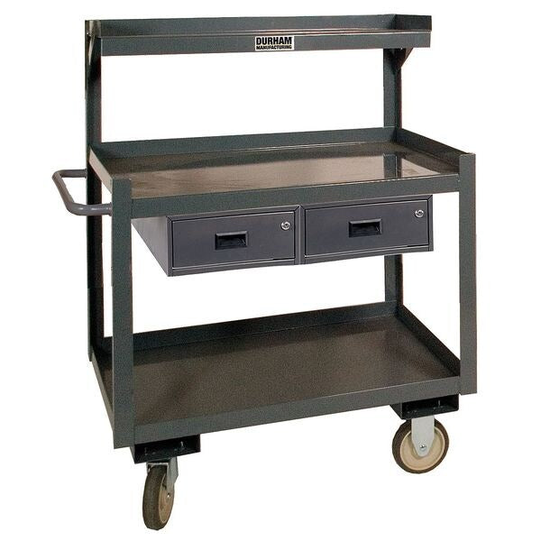 Steel Cart, 1200 Lbs, 3 Shelves, 2 Drawer