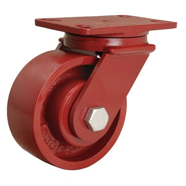 Plate Caster, Swivel, Cast Iron, 6 in., 2200 lb