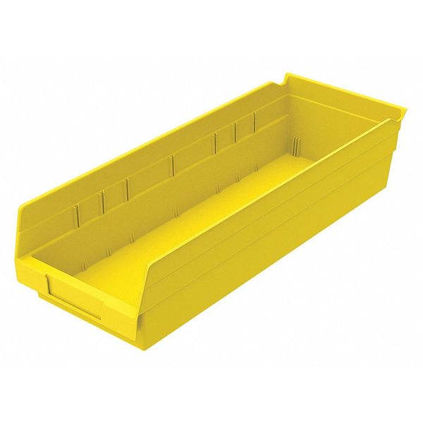 Shelf Storage Bin, Yellow, Plastic, 17 7/8 in L x 6 5/8 in W x 4 in H, 20 lb Load Capacity