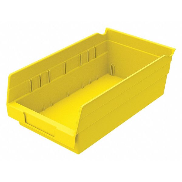 Shelf Storage Bin, Yellow, Plastic, 11 5/8 in L x 6 5/8 in W x 4 in H, 15 lb Load Capacity