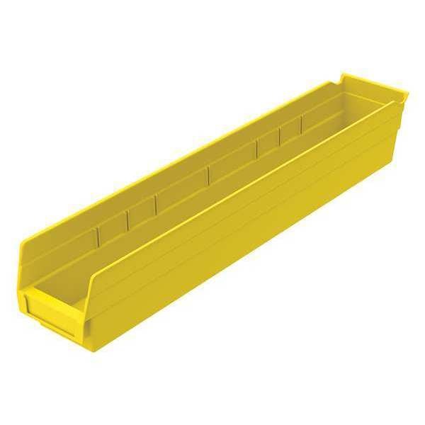 Shelf Storage Bin, Yellow, Plastic, 23 5/8 in L x 4 1/8 in W x 4 in H, 20 lb Load Capacity