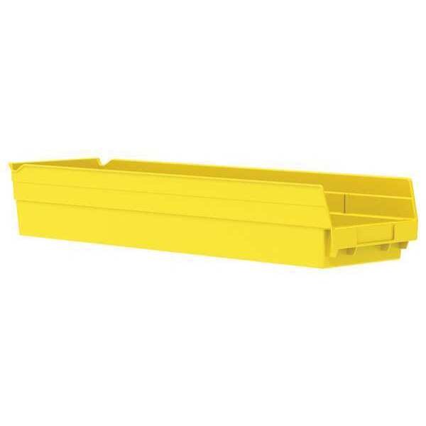 Shelf Storage Bin, Yellow, Plastic, 23 5/8 in L x 6 5/8 in W x 4 in H, 20 lb Load Capacity