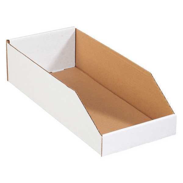 Open Top Storage Bin, White, 8 in L x 18 in W, 50 PK