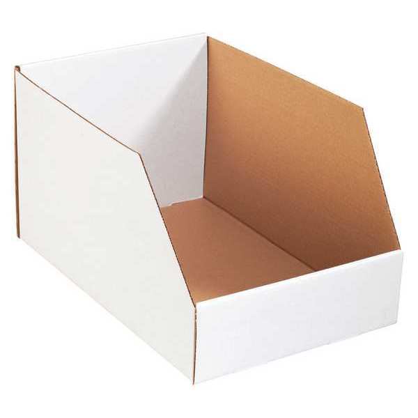Open Top Storage Bin, White, 10 in L x 18 in W, 25 PK