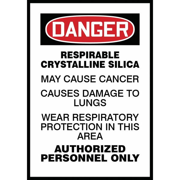 Danger Label, Respirable Crystalline Silica, 7x5 in, Dura-Vinyl