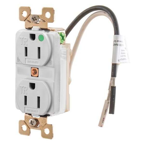 Receptacle, 15 A Amps, 125V AC, Flush Mount, Standard Duplex Outlet, 5-15R, White