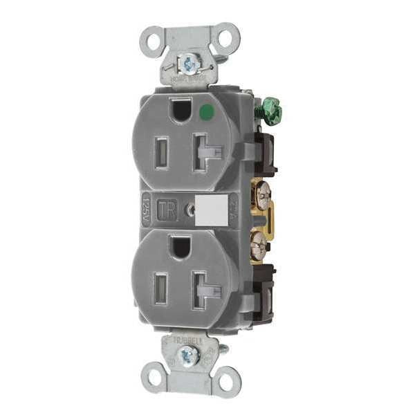Receptacle, 20 A Amps, 125V AC, Flush Mount, Standard Duplex Outlet, 5-20R, Gray