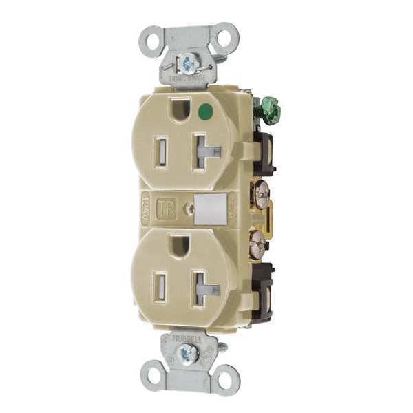 Receptacle, 20 A Amps, 125V AC, Flush Mount, Standard Duplex Outlet, 5-20R, Ivory